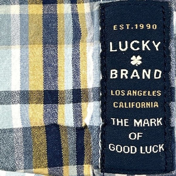 Mens Lucky Brand Saturday Stretch Long Sleeve Pearl Snap Shirt Blue Plaid L - Picture 4 of 9
